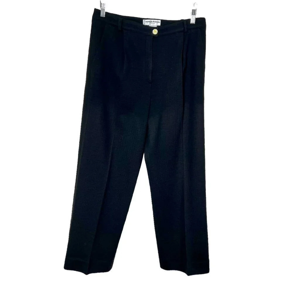 Sonia Rykiel Black Knit Pleated Wool Trouser Dress Pants Size 44 / US‎ 8